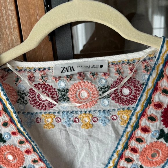 Zara Embroidered Set embellished beaded skirt top boho colorful long sleeve crop - Picture 4 of 14